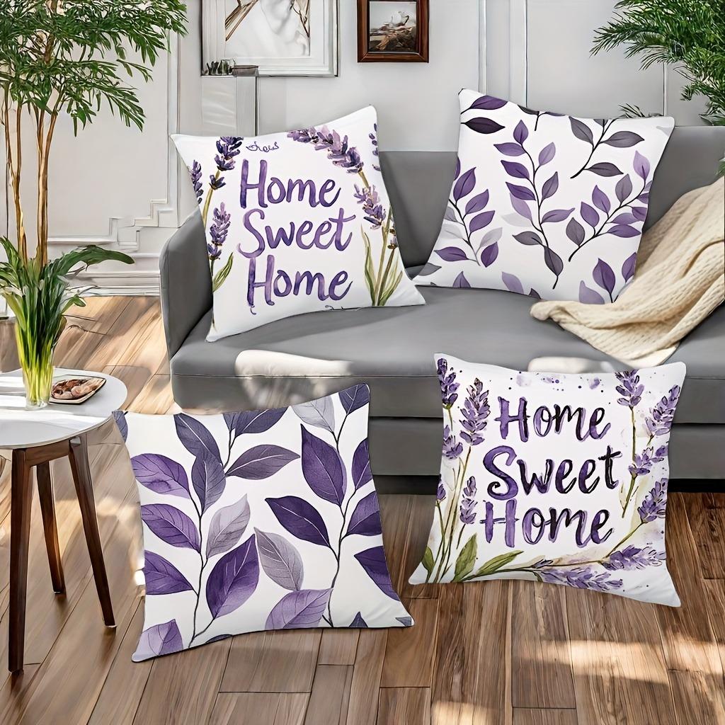 Light Purple Lavender Style Pattern Home Decor Pillowcase Living Room Sofa Polyester Cushion Cover With Zipper