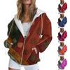 Women's Long Sleeve Print Sweatshirt Long Sleeve Pocket Jacket Zipper Hoodie Coat