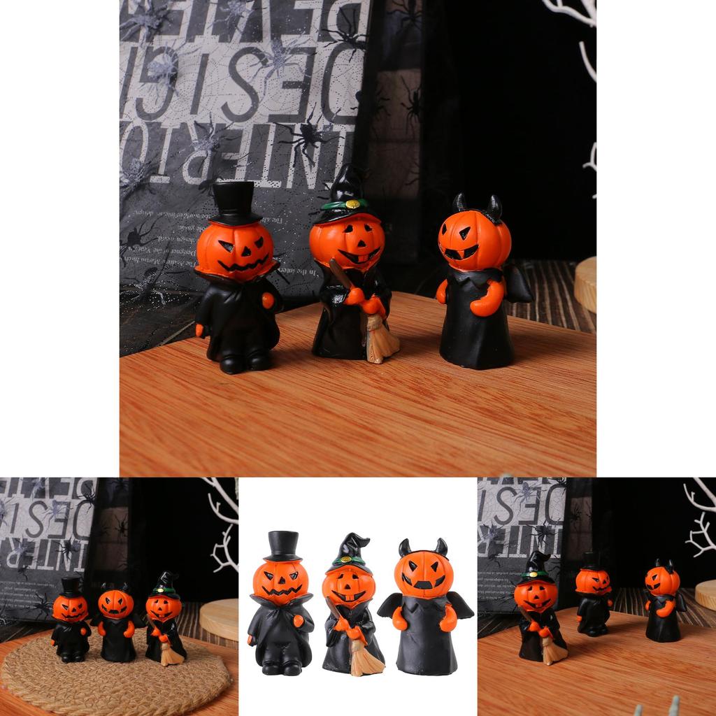 Halloween Mini Pumpkin Demon Figure Set With Resin Craft For Home Party Decor