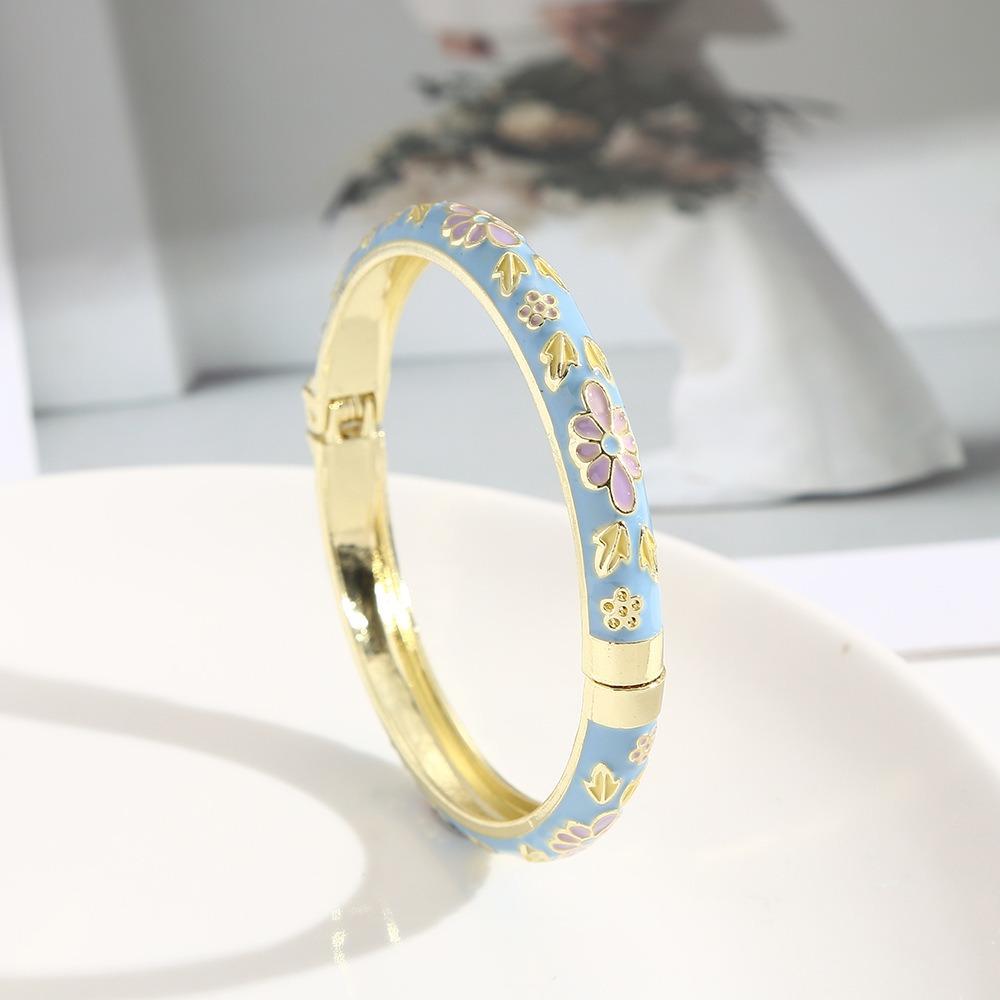 Zinc Zinc Alloy Material Enamel Bracelet Ethnic Floral Motifs Cloisonne Bracelet Gift Giving