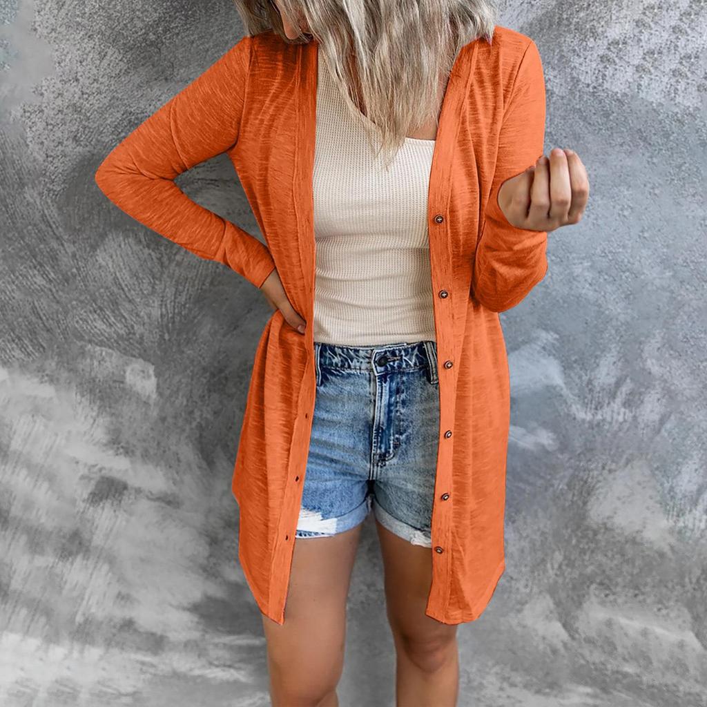 Autumn/Winter 2023 Women's Solid Color Long-Sleeve Button-Down Cardigan