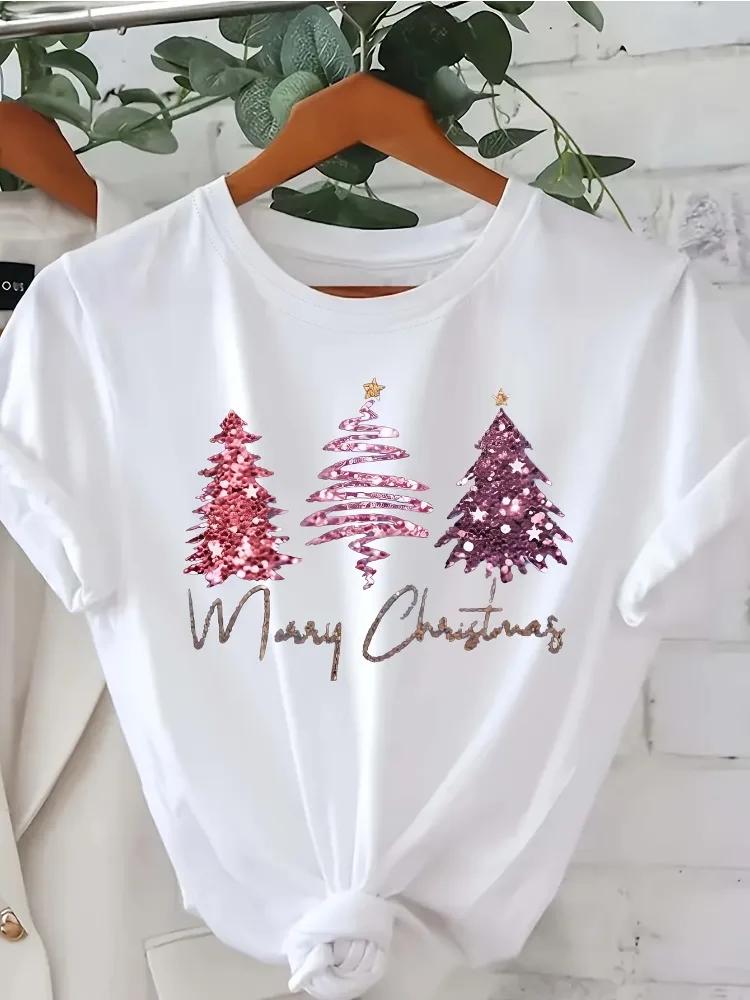 Christmas themed printed Short Sleeve TShirt with Three Christmas Fashion Print WoUnisexs Top Casual Wear summer fashion Clothing