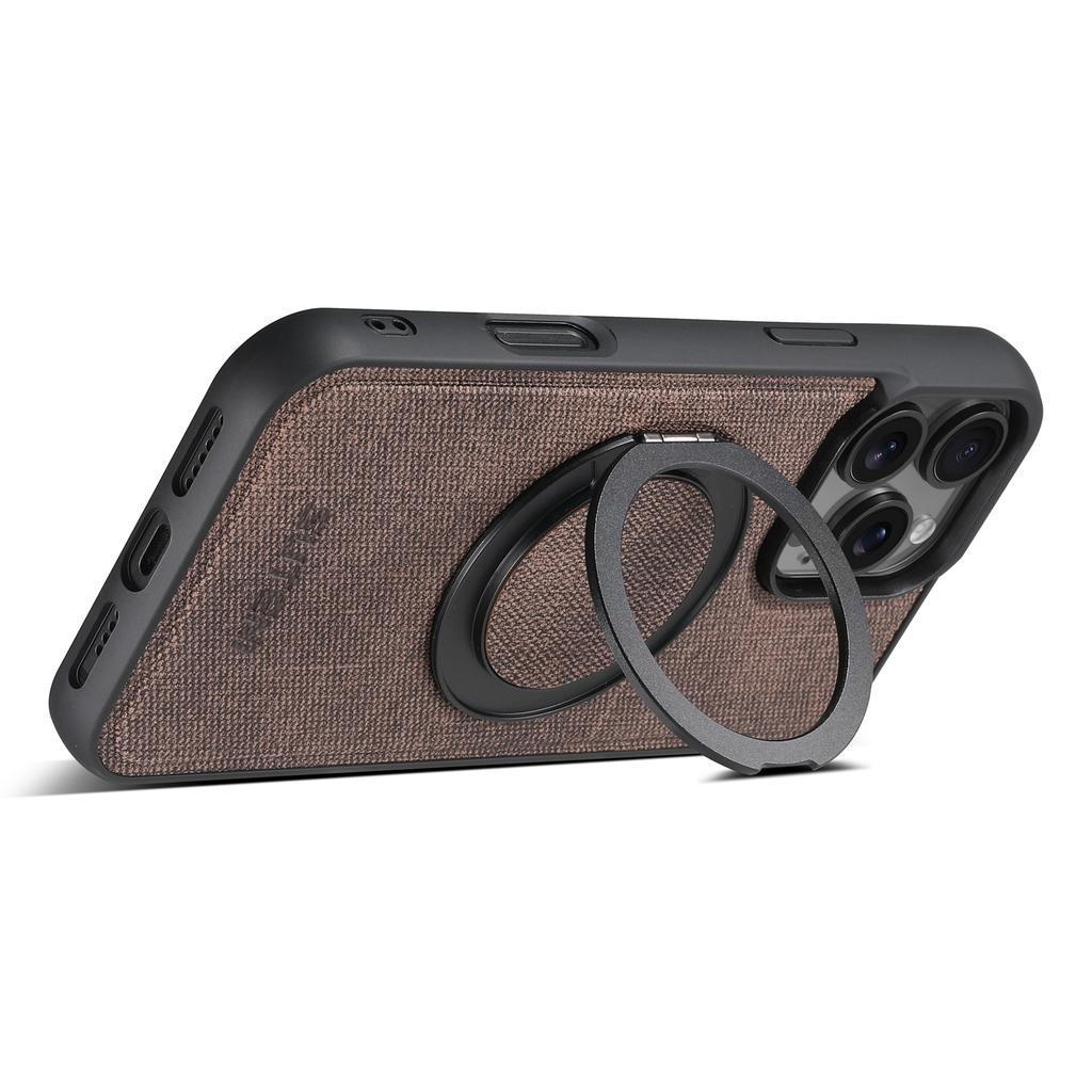 SUTENI G3 For iPhone 16 Pro Max Magnetic Case Rotating Ring Kickstand Jeans Texture PU TPU Phone Back Cover