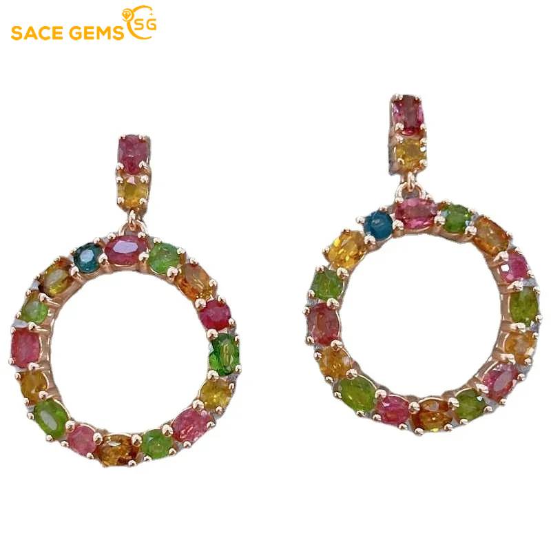 Sace Gems Модные серьги-подвески для женщин из стерлингового серебра 925 пробы с натуральным турмалином, серьги-гвоздики для свадебной вечеринки, ювелирные украшения в подарок
