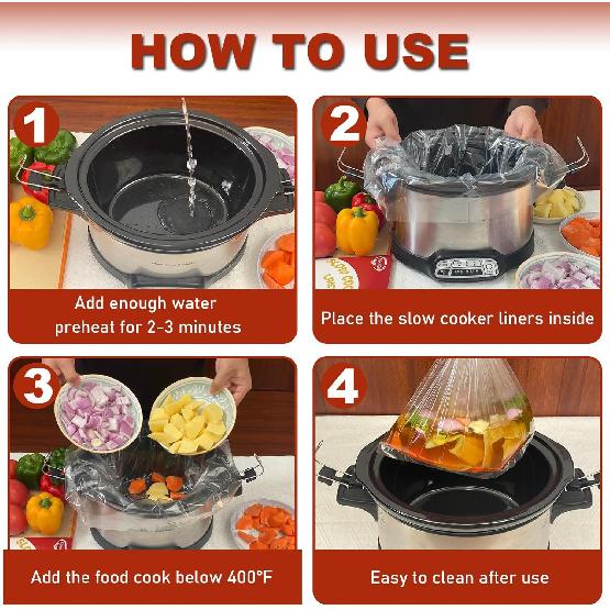 Slow Cooker Liners, Fits 3-8 Quarts 13x21 Inch Large Size, BPA-Free Slow Cooker Bags for Oval/Round Pots, Disposable Cooking Bags, 10 Count
