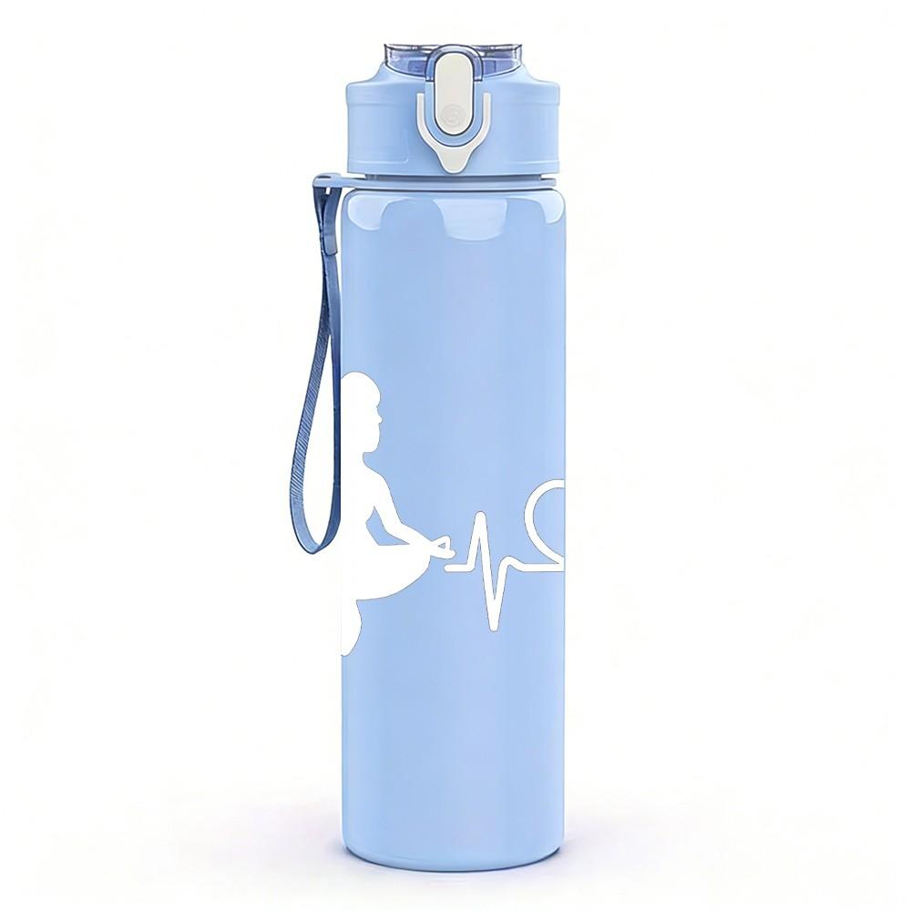 1PC Heartbeat Line White Graphic 750ml Color Plastic Sports Water Bottle Leakproof Flip Straw Lid Suitable for Sports Office Home Use