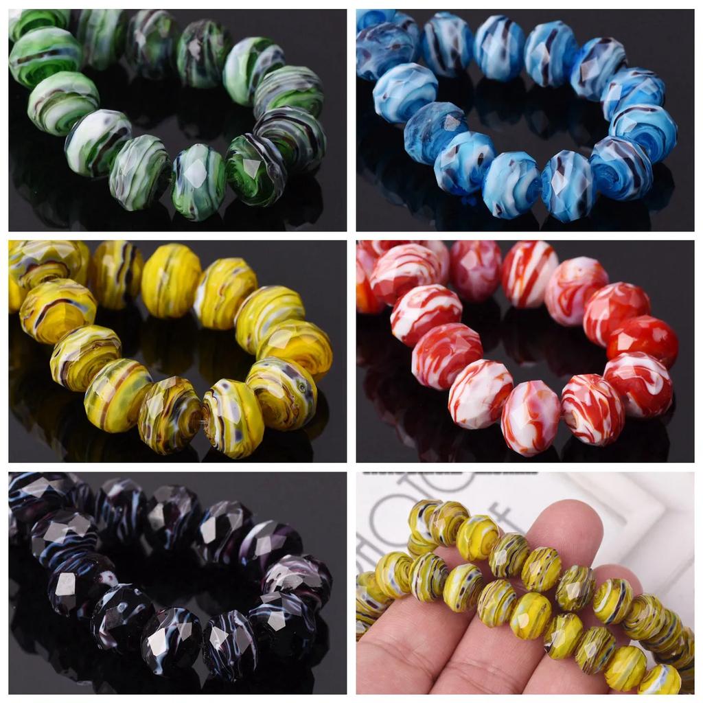 10pcs 12x8mm Rondelle Faceted Opaque Lampwork Glass Loose Spacer Beads For Jewelry Making DIY Crafts Findings