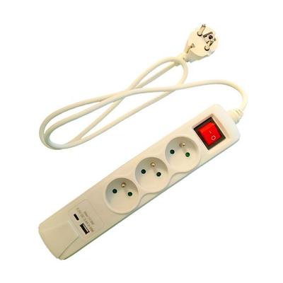 Блок розеток - BOXELEC - 3500 Вт - 3 классические розетки - 2 USB-порта - кабель 1 м