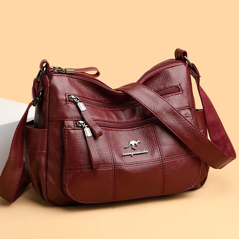 High End Soft Leather Women's Bag New Simple Middle Aged Mother's Crossbody Bag Commuting Multi Layer Large Capacity Shoulder Bag