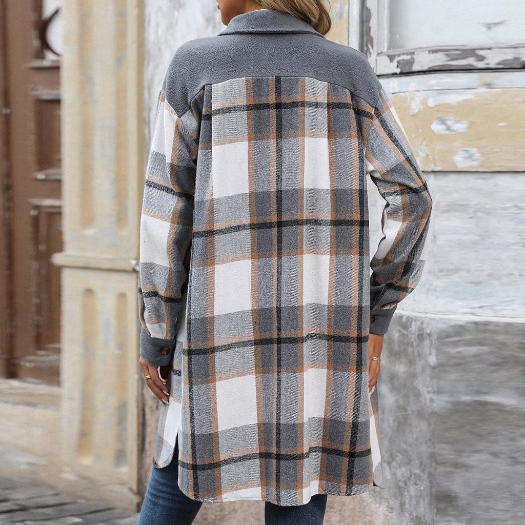 Women's Fashion Casual Long Sleeve Plaid Button With Pocket Jacket