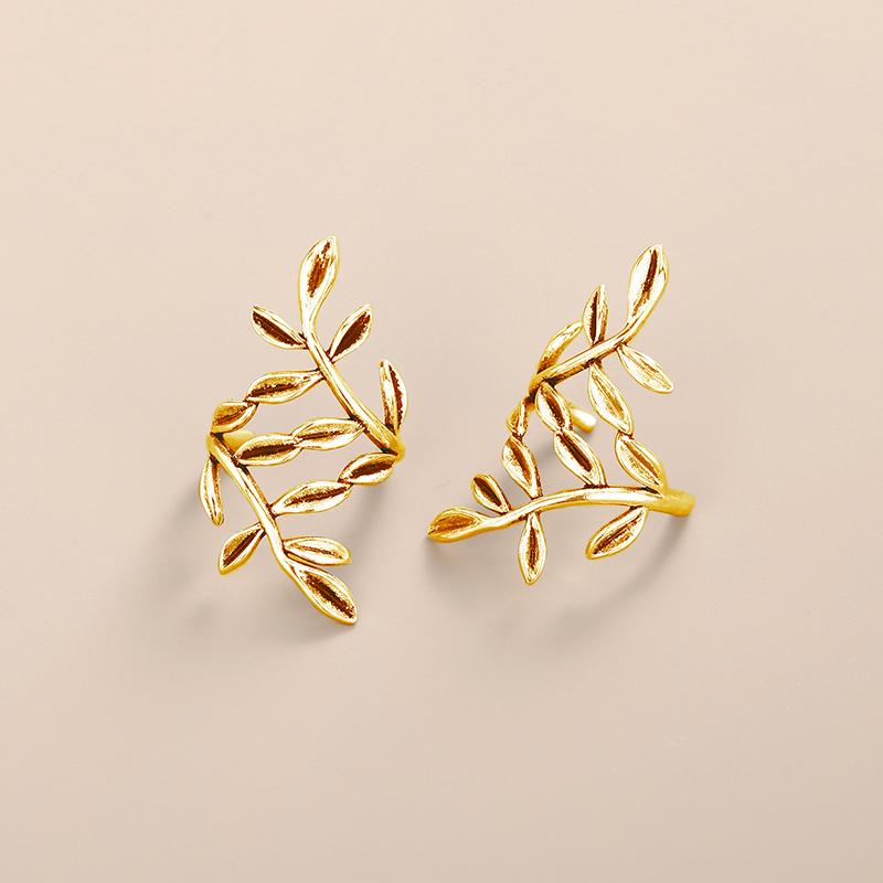 Huitan Chic Leaf Shaped Clip on Earrings for Women Non-piercing Newly Ear Cuffs Metal Copper Color/Gold Color Hot Trend Zircon