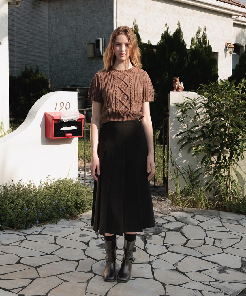 DEHEVE Half Sleeve Cable Knit [Brown]