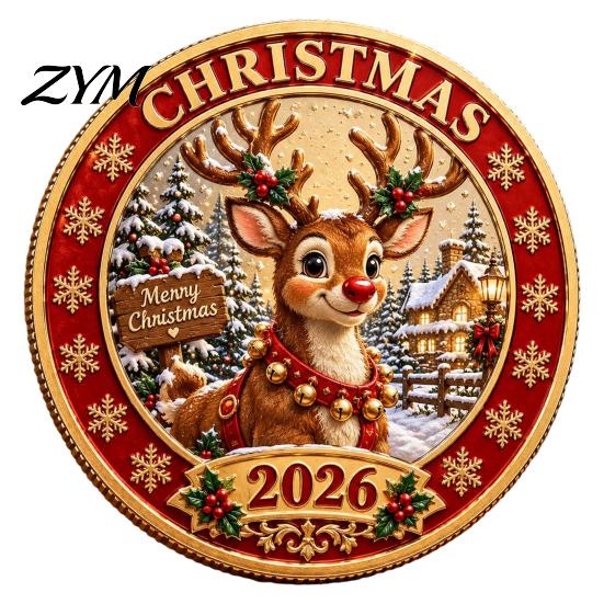 Gold Plated Christmas Gifts 2026 Coin, Holiday Commemorative Keepsake with Embossed Festive Gingerbread Man Medals Santa/Gingerbread Man/Snowman/Elk,