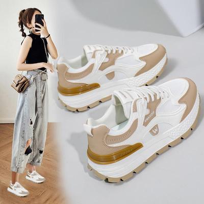 Женские повседневные массивные кроссовки на платформе, легкие кроссовки без шнуровки, дышащие прогулочные кроссовки из искусственной кожи, теннисные спортивные туфли на шнуровке для женщин