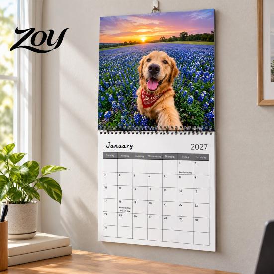 Planning Calendar for Dog Owners 2027 Adventure Wall Calendar, 12-Month Cute Puppy Photography Planner with Monthly Spiral Binding, Thick Paper Daily