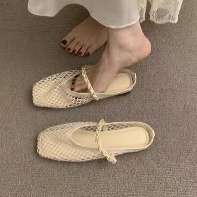 Модные Новые Ретро Балетки Летние Новые Квадратный Носок Рыбацкая Сетка Дышащие Полые Уличная Обувь Слипоны Баотоу Полушлепанцы