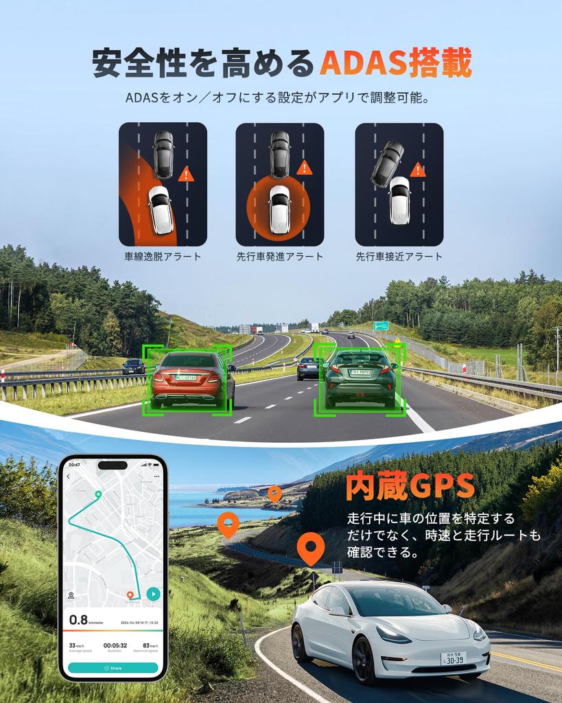 70mai Видеорегистратор A510 Видеокамера, 2,7k 5 Мегапикселей, Сверхмощное ночное видение, 2