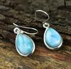 Natural Larimar Gemstone Earring In 925 Sterling Silver, Natural Blue Larimar Hook Earring, Sterling Silver Dangle Earring, Gift for Her
