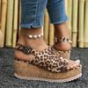 Fish Mouth Pine Sandals Women's Summer New Leopard Print Thick-soled Wedge Sandals Large Size Women's Shoes