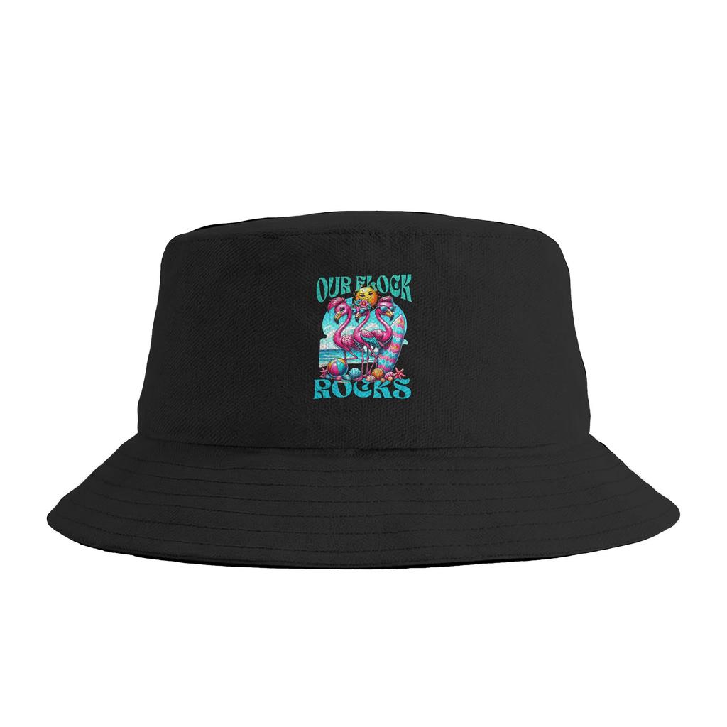Our Flock Rocks Flamingo Summer Vacation Family Bucket Hat Street Style FisherUnisex Caps For Unisex Women Casual Hunting Sun Hats