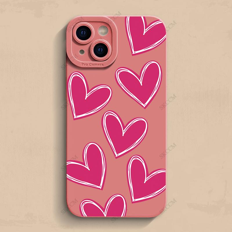 Роскошный красный чехол для телефона с сердечком любви из мягкого силикона для iPhone 15 14 13 12 11 Pro Max Mini XR X XS Max 7 8 Plus матовая задняя крышка