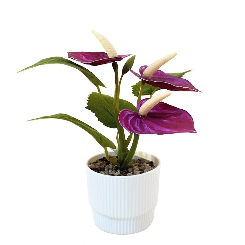 Multicolor Artificial Anthurium Bonsai Soft Rubber Real Touch Faux Red Palm Flowerpotted Photo Props Desktop Ornament