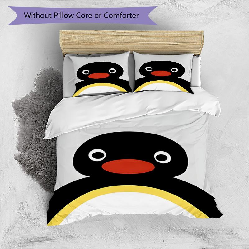 3pcs Pingu1 Design Cover Set - HD Printed Bedding with 1 Cover and 2 Pillowcases - Perfect for Home and Dorm Decor
