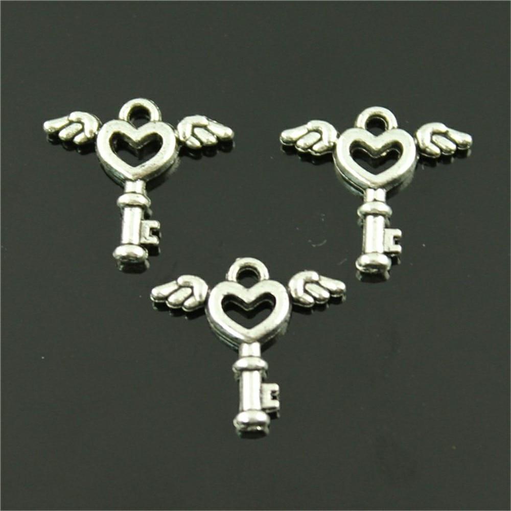 30 шт. подвески для изготовления ювелирных изделий ключ в форме крыла сердца 15x14 мм DIY модные ювелирные изделия принадлежности для рукоделия B13059
