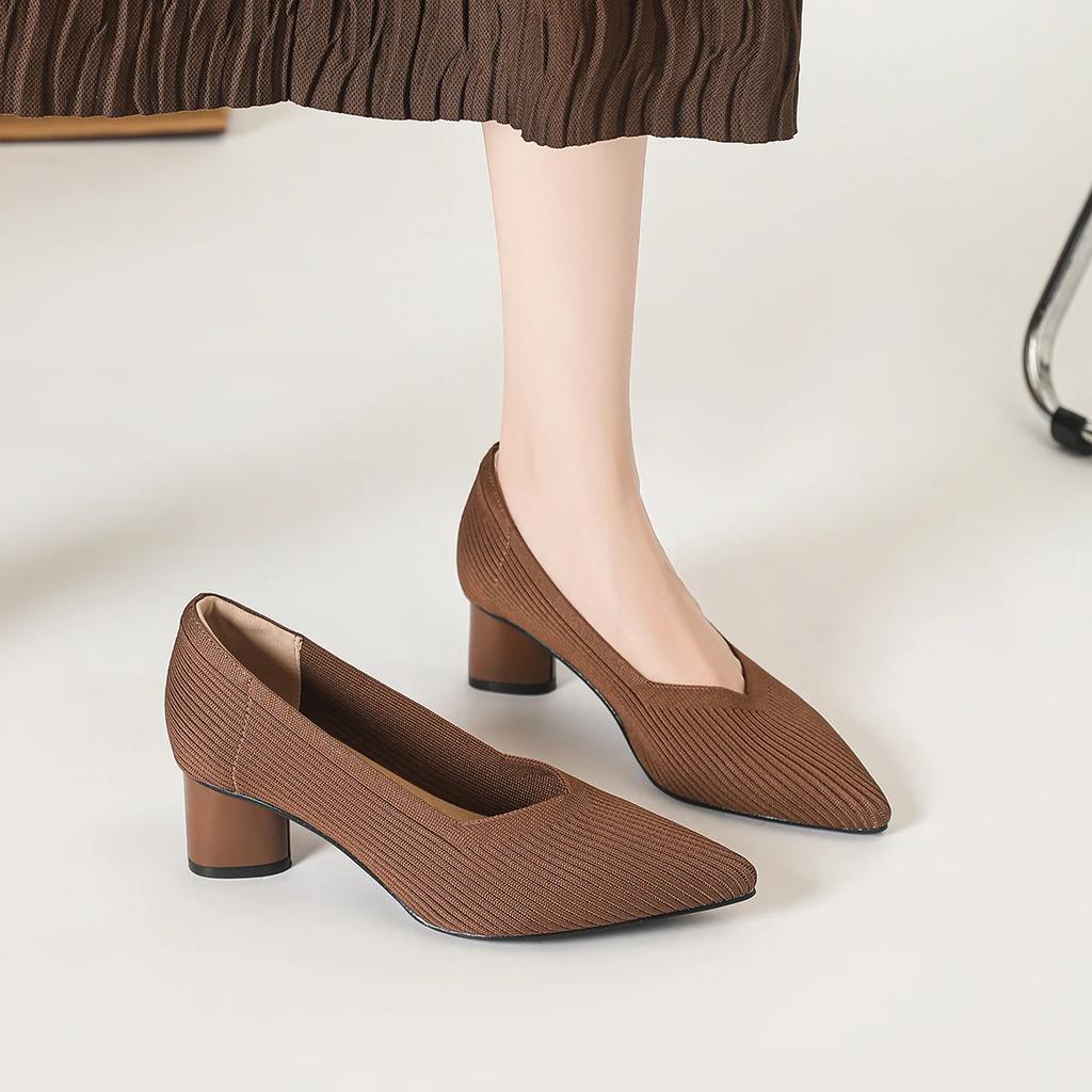 Fashion Women's Heels Plums Knitted Breathable Anti Slip Rubber Sole Shoes 2025 New Edition (6cm High) Plus Size 43 42  Zaptos Mujer