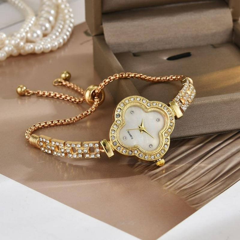 Браслет-часы Четырехлистный клевер Женский Инкрустированный бриллиантами Легкая роскошь Нишевый Высококачественный Темперамент Изысканный Женский браслет Женские часы