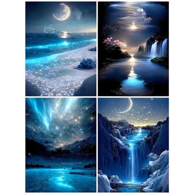 Луна Алмазная Картина Море Ремесло Набор Мозаика Пейзаж Алмазное Искусство Круглая Дрель Вышивка Водопад Сделай Сам Подарок Ручной Работы