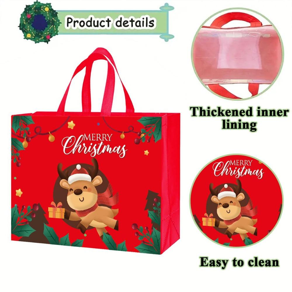 Christmas Gift Bags Reusable Cartoon Pattern Non Woven Tote Bags with Handles for Gift Packaging Gift Bags Party Supplies 4PCS