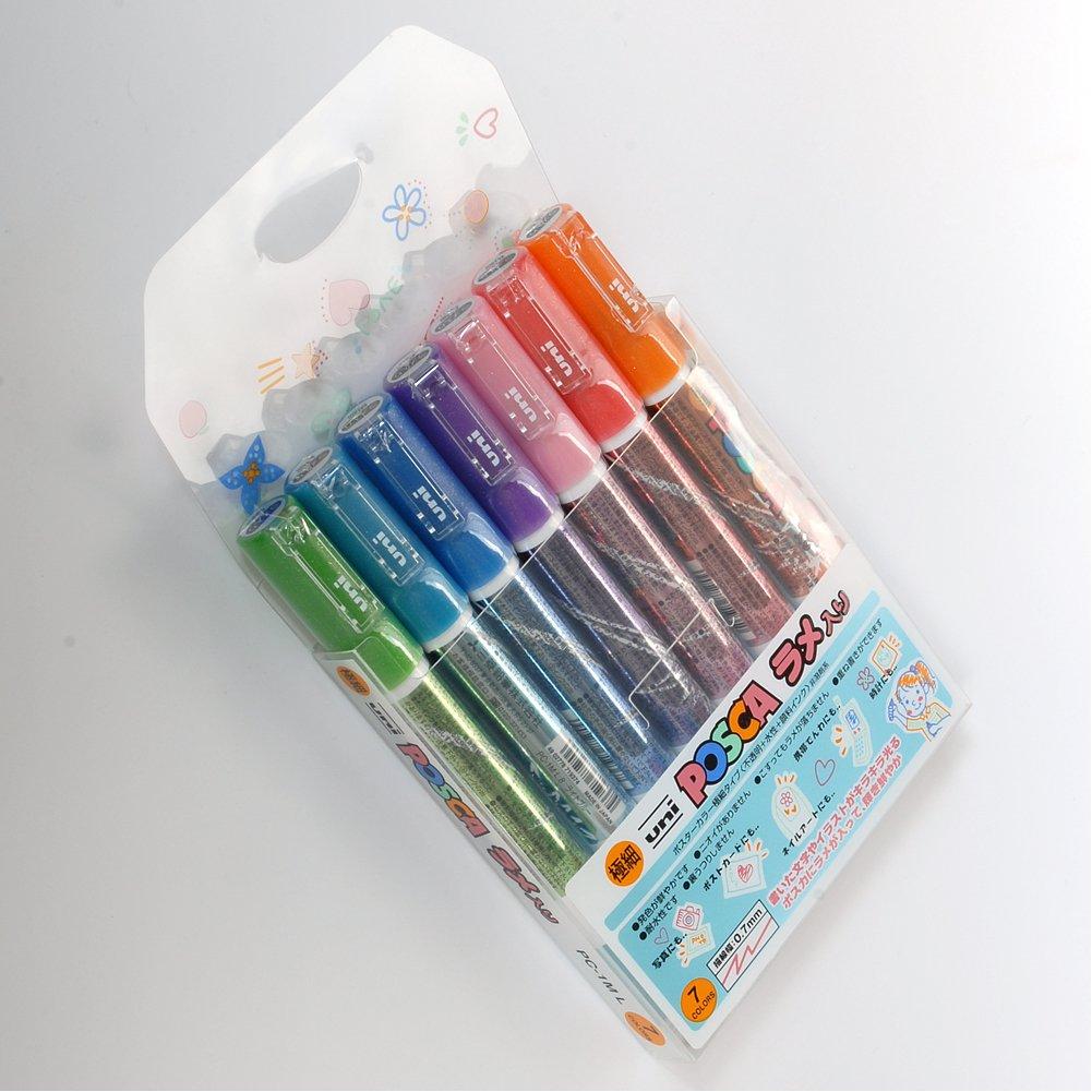 Ручка Mitsubishi Pencil Posca с очень тонким наконечником 7 PC1ML7C на водной основе с блестками, точечная, цветная,