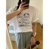 Women'S Loose Casual Short-Sleeved T-Shirt, Sweet Retro Gentle Style, Love Graffiti Rabbit Letter Print Pattern, Y2K Style