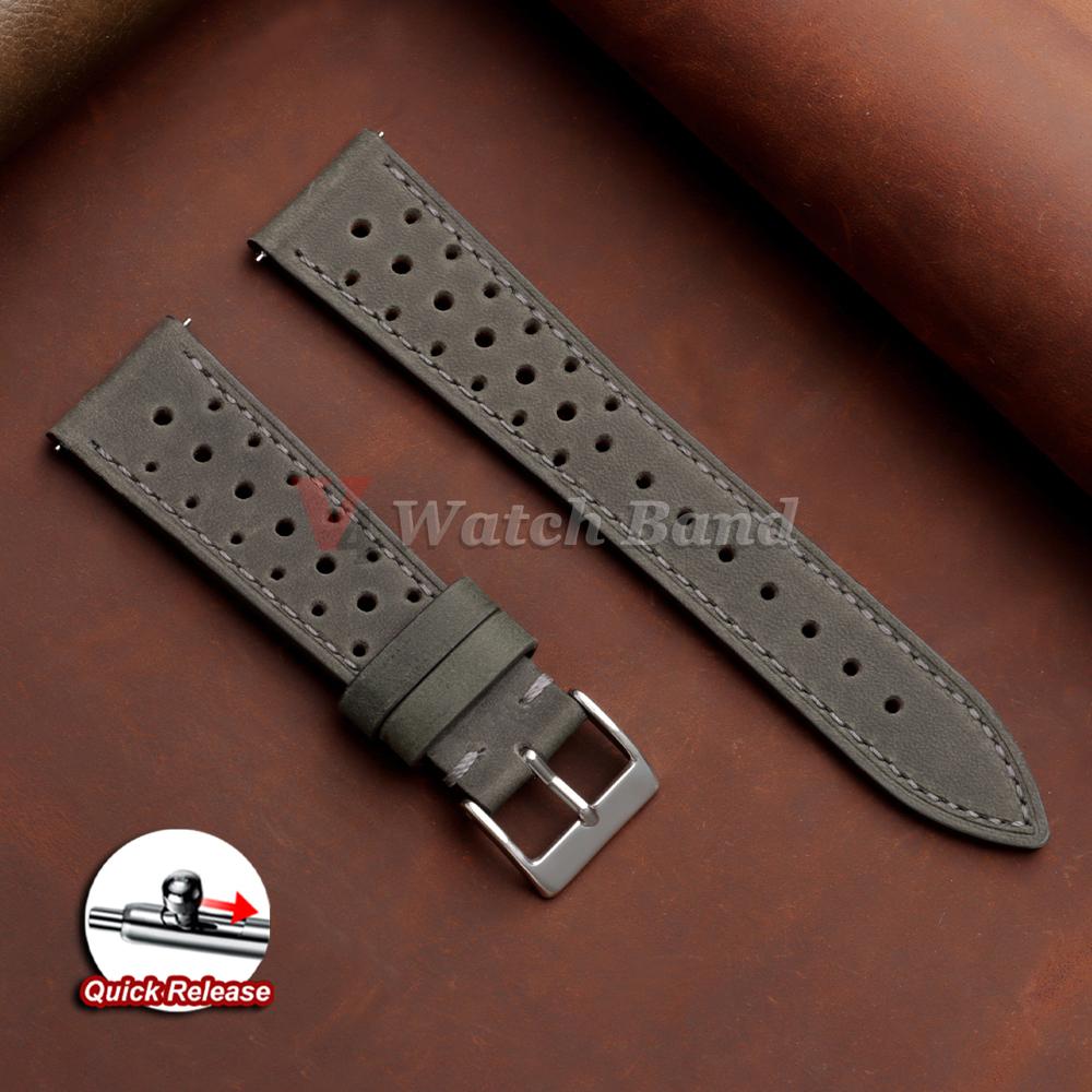 Breathable Porous Watchbands 18mm 19mm 20mm 21mm 22mm 24mm Quick Release Vintage Racing Leather Watch Straps for Seiko for Rolex