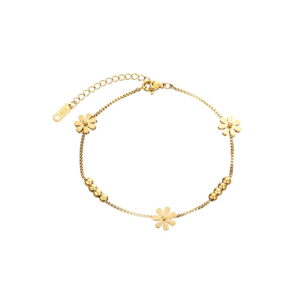 Elegant Daisy Beads Bracelet Women Stainless Steel Gold Color Box Chain Fashion Sweet Flowers Zircon Birthday Gift Wholesale