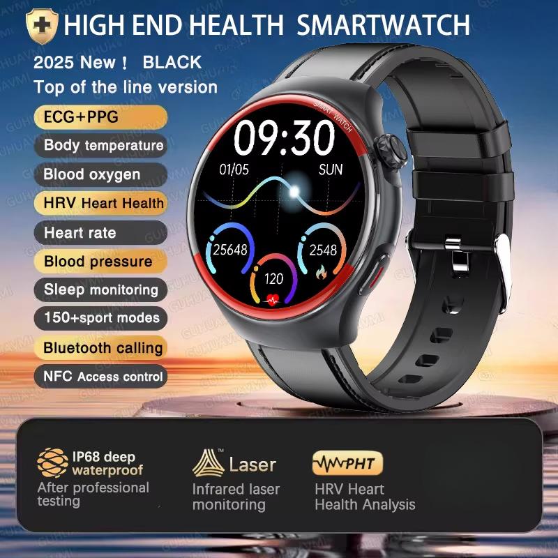 2025 Новые Смарт-часы высокого класса с лазерным обнаружением для мужчин ЭКГ+ФПГ Точное Измерение Кровяного Давления и Пульса Вызов по BT NFC Часы для Здоровья