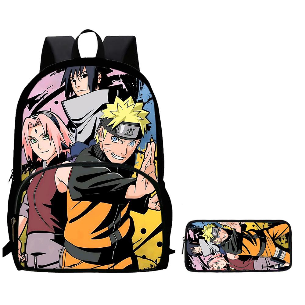 Набор из 2 шт. Рюкзак NARUTO с передним карманом и пеналом, для школы и на каждый день, легкий и прочный, для мальчиков и девочек 6-10 лет