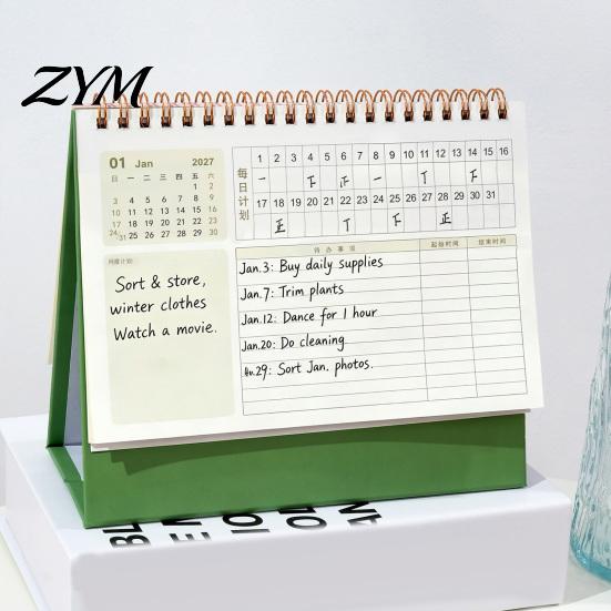 Home Office Desk Accessory 2027 Calendar, Standing Flip Desktop Minimalist Gold Foil Cover Monthly Organizer for Planner, Thick Paper Note Taking,