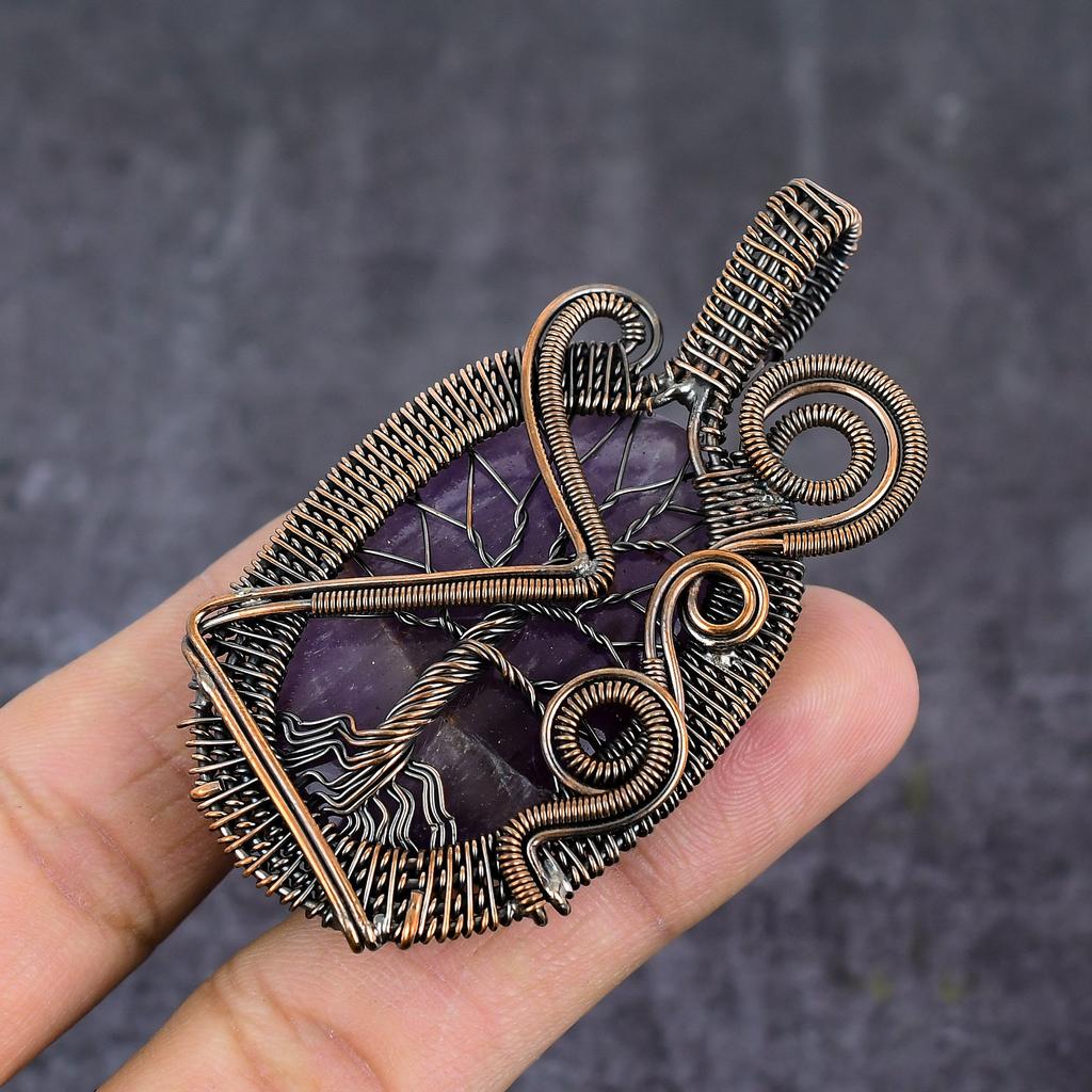 Ювелирный кулон ручной работы из медной проволоки с аметистовым шалфеем 2,80 дюйма y3s65