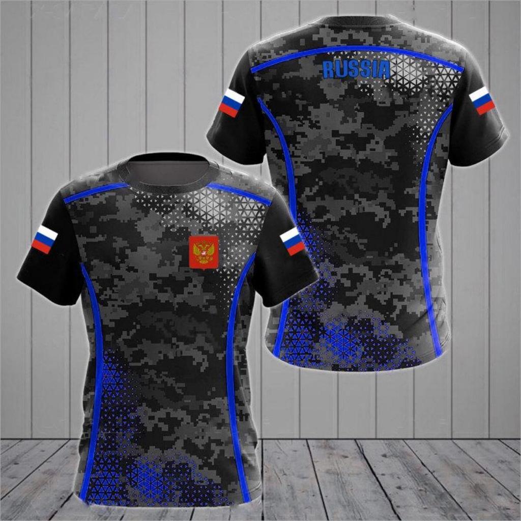Russian Flag Printing Men's New Short-sleeved O-neck Shirt Men's T-shirt Sports Cool Oversized Clothing