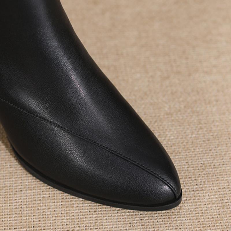 Новые французские короткие женские сапоги весна-осень в британском стиле на толстом каблуке с острым носком и средним каблуком из кожи