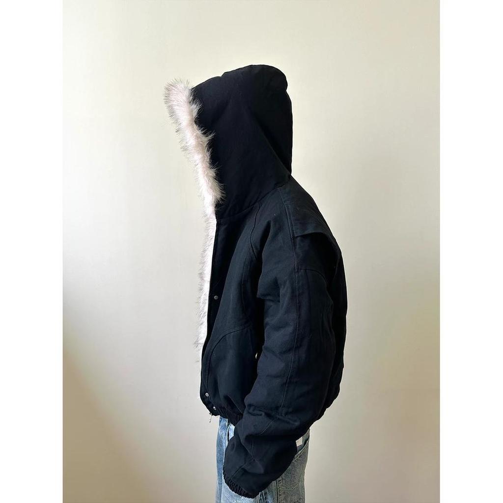 Fur Collar Hooded Puffer Jacket for Men Women, Retro Short Quilted Winter Coat with Thick Warm Padding, Clean Fit Style