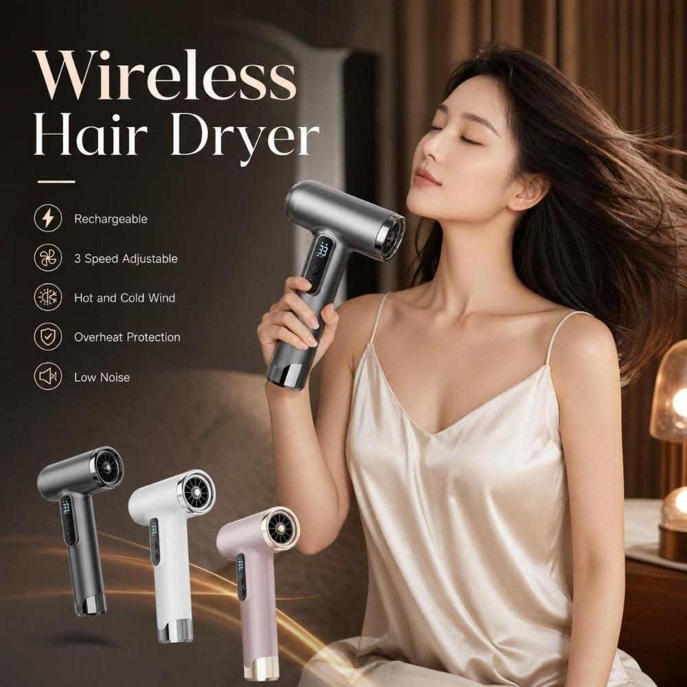 Rechargeable Portable Blow Dryer High-Speed Negative Ion Hair Dryer Wireless Hair Dryer Salon