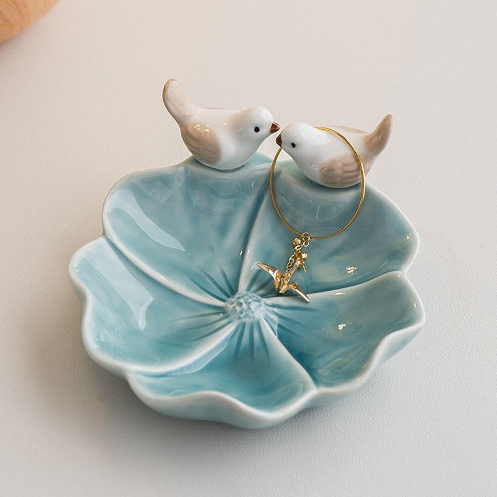 Floral Ceramic Dessert Plate Cute Tea Snack Fruit Tray Bird Shaped Pastry Plate  for Kitchen