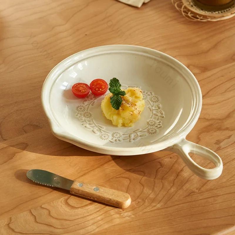 Керамические тарелки с рельефным рисунком, модная обеденная тарелка в японском стиле, домашняя тарелка для закусок и фруктов, изысканная столовая посуда