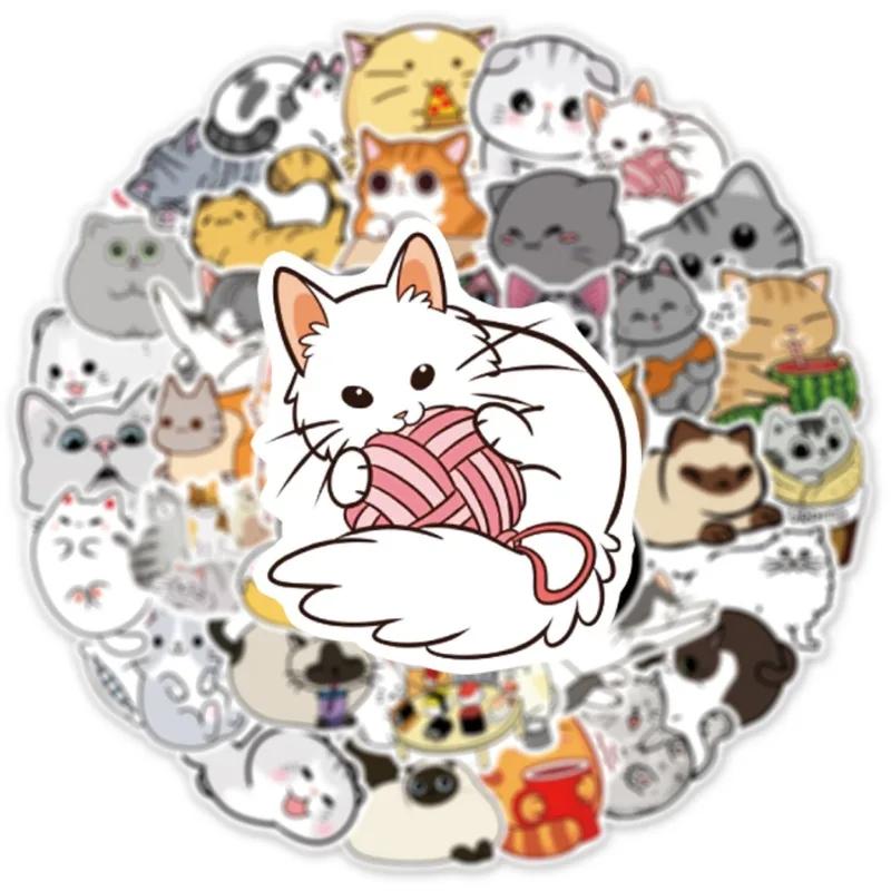 50PCS Cute Cartoon Cat Motorbike Helmet Stickers Creative Waterproof Rear Trunk Sticker Motorcycle Body Scratch Cover Decals