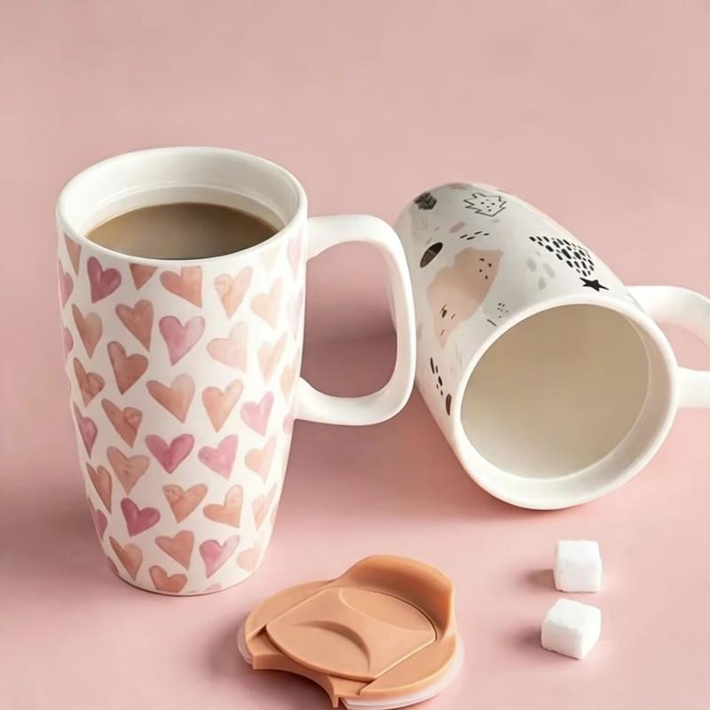 Large Capacity Mug with Lid Ceramic Cup Girls Summer creative home Drinking Cup Couple Coffee Cup