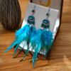 Long Exaggerated Irregular Feather Earrings for Women Bohemian Silver Hollow Rice Bead Tassel Earrings Pendientes