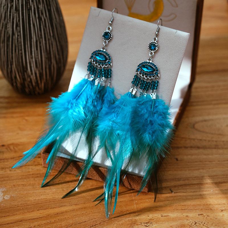 Long Exaggerated Irregular Feather Earrings for Women Bohemian Silver Hollow Rice Bead Tassel Earrings Pendientes